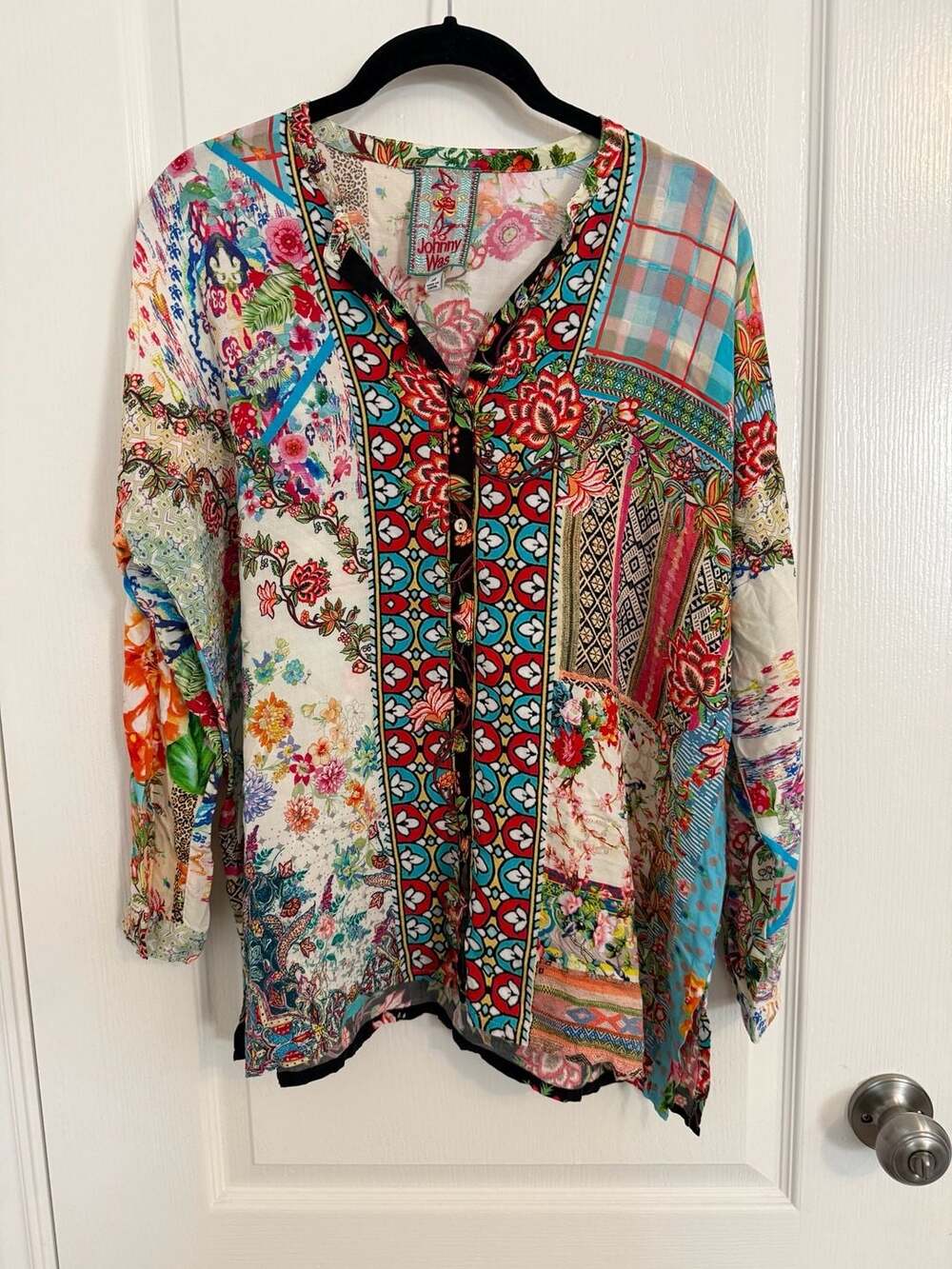 Johnny Was Long Sleeve Button Down Shirt Size XS Multi Floral Patchwork